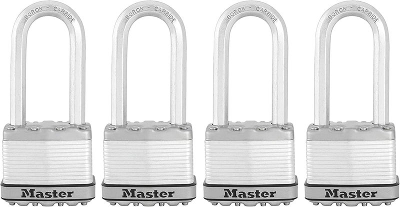 MasterLock M5XQLJ Magnum Heavy Duty Outdoor Padlock with Key, 4 Pack Keyed-Alike - Image 1